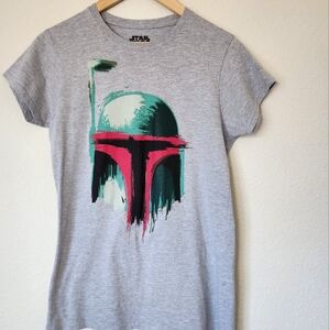 Star Wars Boba Fett Helmet Junior's Gray Short Sleeve T-Shirt Size XL (15-17)
